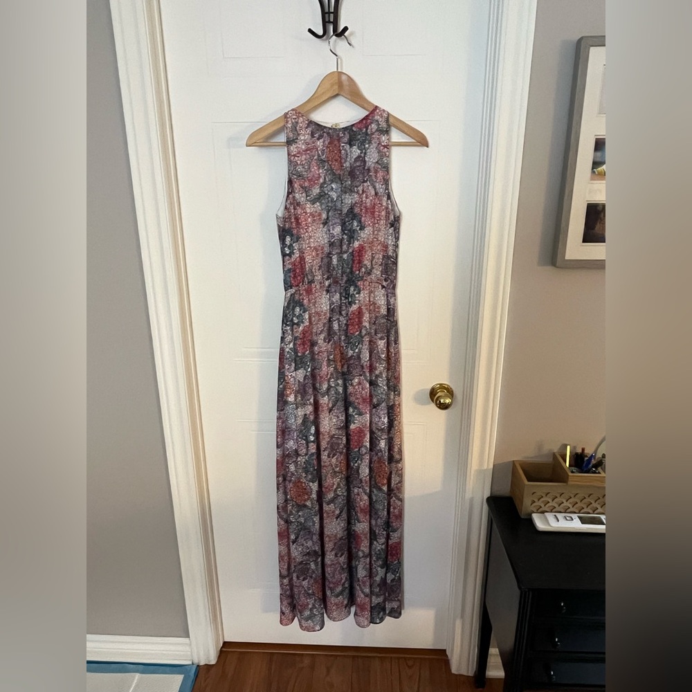 #40 - H&M Pleated Red and Gray Halter Maxi Dress
